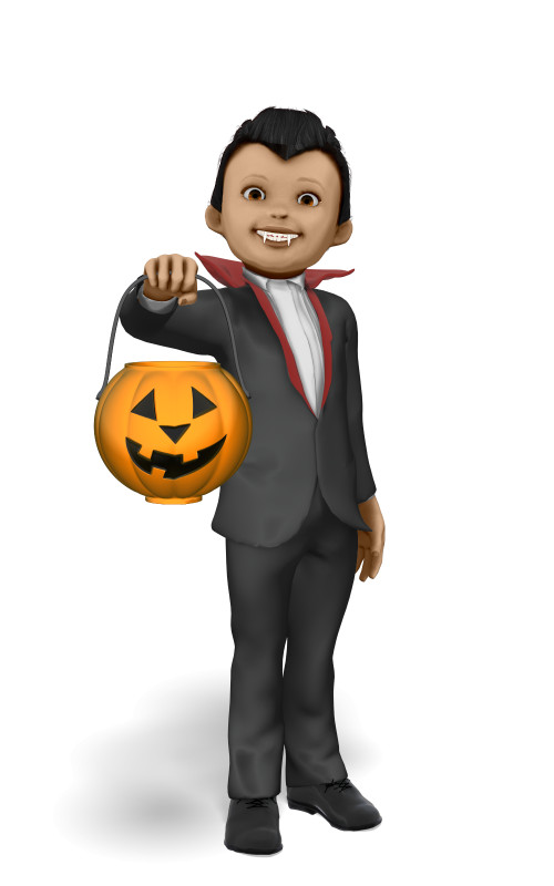 High-resolution clipart illustration of Young Vampire Candy Bucket, designed for seasonal marketing campaigns, corporate event presentations, and holiday promotions.