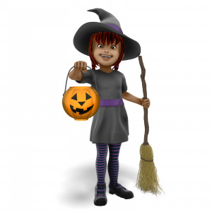 Young Witch Candy Bucket PowerPoint clipart graphic preview.