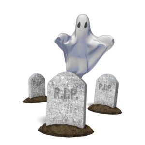 Ghost Behind Tombstone PowerPoint clipart graphic preview.