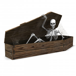 Skeleton In Coffin PowerPoint clipart graphic preview.