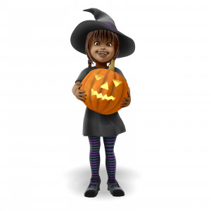 Young Witch Holding Pumpkin PowerPoint clipart graphic preview.