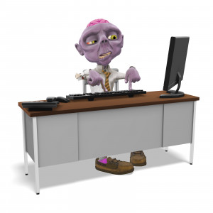 Zombie Working At Desk PowerPoint clipart graphic preview.