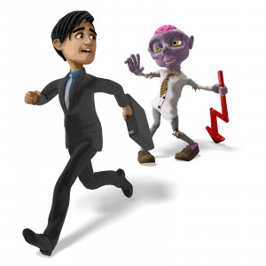 Zombie Chasing Businessman Decline Arrow PowerPoint clipart graphic preview.