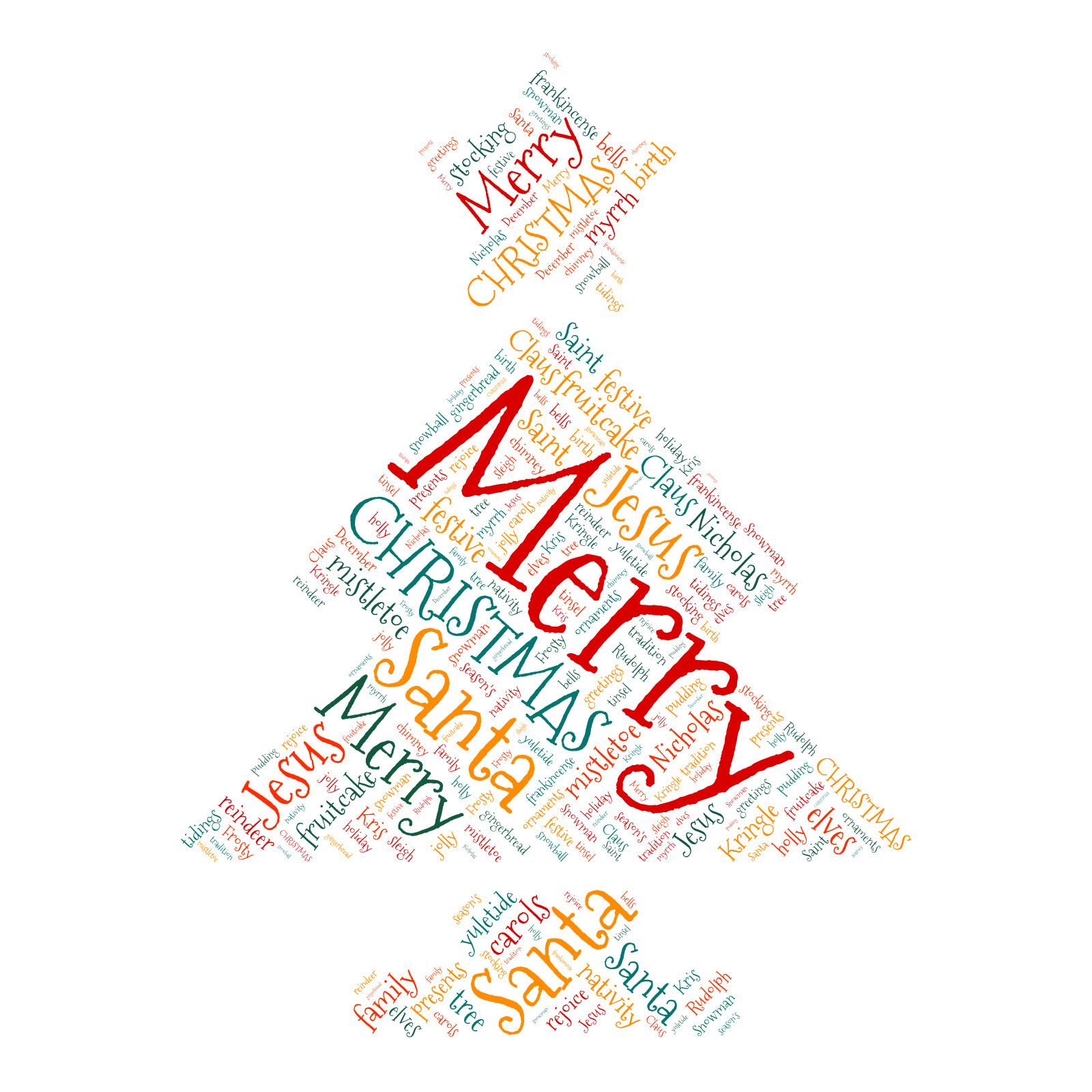 High-resolution customizable clipart of Christmas Tree Word Cloud, designed for seasonal marketing campaigns, corporate event presentations, and holiday promotions.