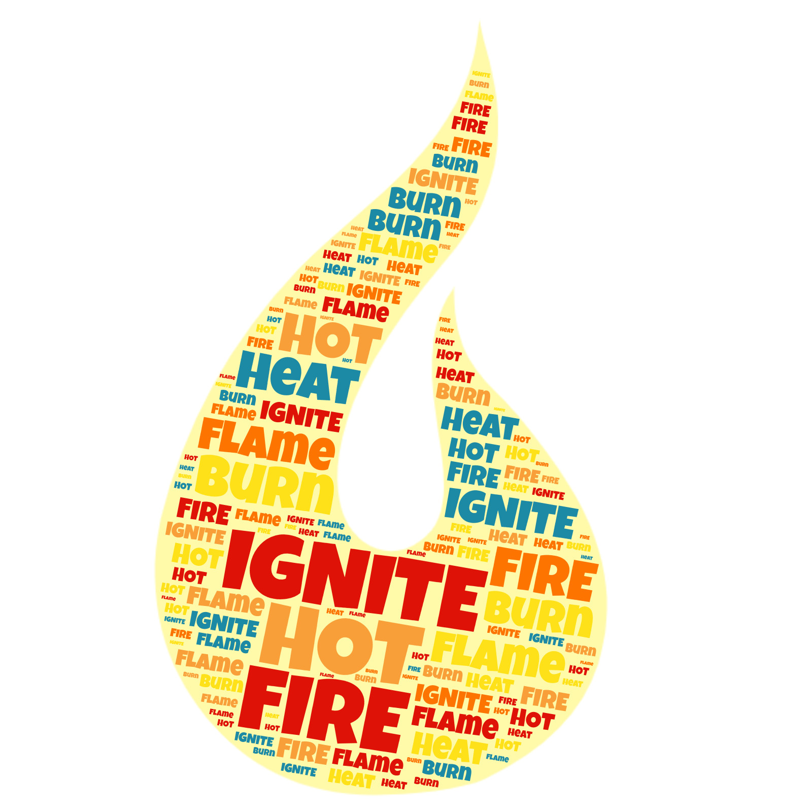 High-resolution customizable clipart of flame-shaped word collage creator, designed for creative multimedia presentations, dynamic visual storytelling, and professional content design.