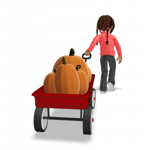 Young Girl Pulling Wagon With Pumpkins PowerPoint clipart graphic preview.