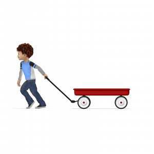 Young Boy Pulling Empty Wagon PowerPoint clipart graphic preview.