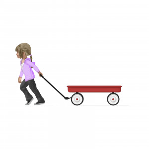 Young Girl Pulling Empty Wagon PowerPoint clipart graphic preview.