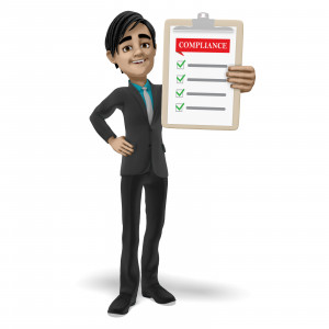 Businessman Clipboard Compliance PowerPoint clipart graphic preview.