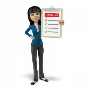 Businesswoman Clipboard Compliance PowerPoint clipart graphic preview.