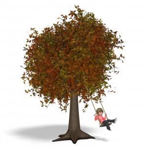 Young Girl Tree Swing Autumn PowerPoint clipart graphic preview.