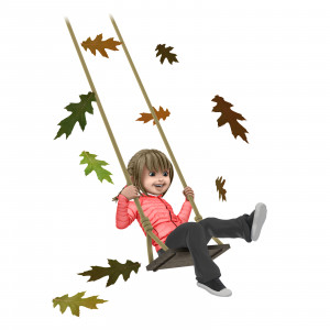 Young Girl Swing Falling Leaves PowerPoint clipart graphic preview.