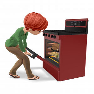 Woman Check Oven PowerPoint clipart graphic preview.