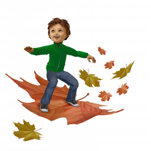 Young Boy Surfing On Falling Leaves PowerPoint clipart graphic preview.