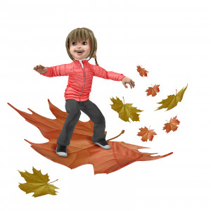 Young Girl Surfing On Falling Leaves PowerPoint clipart graphic preview.