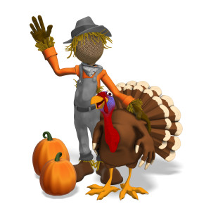 Scarecrow and Turkey Greeting PowerPoint clipart graphic preview.