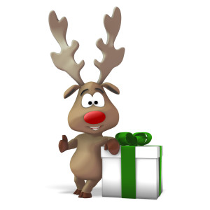 Reindeer Posed With Gift PowerPoint clipart graphic preview.