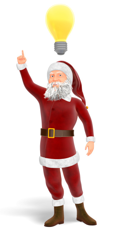 High-resolution clipart illustration of Santa Bright Idea, designed for seasonal marketing campaigns, corporate event presentations, and holiday promotions.