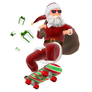 Santa Skateboarding PowerPoint clipart graphic preview.