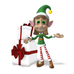 Merry Presenting With Gift PowerPoint clipart graphic preview.