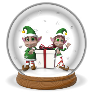 Christmas Elves Snow Globe PowerPoint clipart graphic preview.