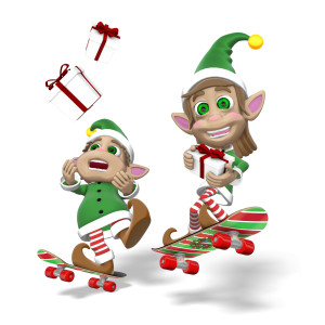 Elves Skateboarding PowerPoint clipart graphic preview.
