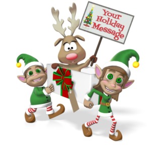 Elves Carrying Reindeer Customizable PowerPoint clipart graphic preview.