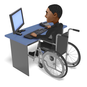 Ethan Wheelchair Working At Desk PowerPoint clipart graphic preview.