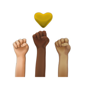 Raised Fists Unity PowerPoint clipart graphic preview.