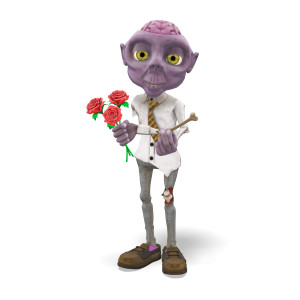 Zombie Valentine Holding Flowers PowerPoint clipart graphic preview.