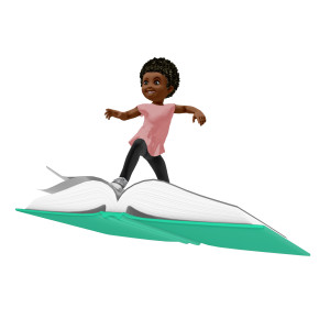 Chloe Surfing On Large Book PowerPoint clipart graphic preview.