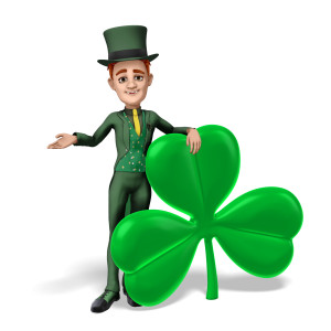 St Patricks Day Man Presenting To Side PowerPoint clipart graphic preview.