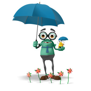 Jerry and Bee Holding Umbrellas PowerPoint clipart graphic preview.