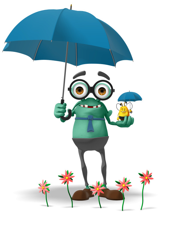 High-resolution clipart illustration of Jerry and Bee Holding Umbrellas, designed for digital transformation strategies, enterprise software training, and advanced information technology frameworks.