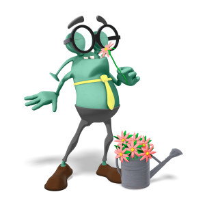 Jerry Watering Can Smelling Flowers PowerPoint clipart graphic preview.