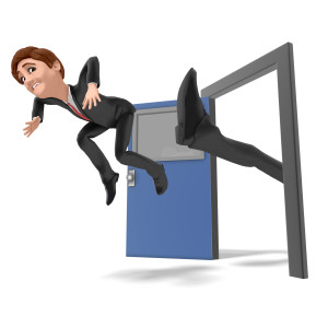 Businessman Kicked Out PowerPoint clipart graphic preview.