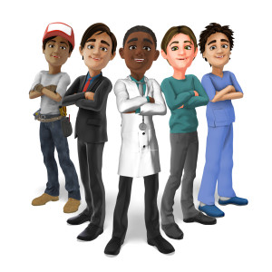Male Workers Power Pose PowerPoint clipart graphic preview.