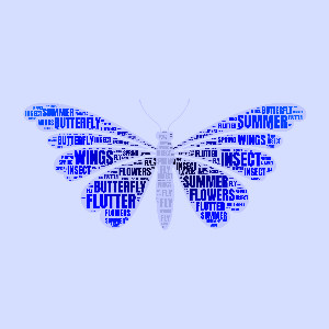 Blue Butterfly Word Cloud Customizable PowerPoint clipart graphic preview.