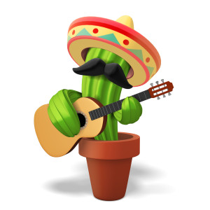 Cinco De Mayo Cactus Playing Guitar PowerPoint clipart graphic preview.