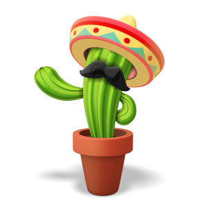 Cinco De Mayo Cactus Presenting to Side PowerPoint clipart graphic preview.