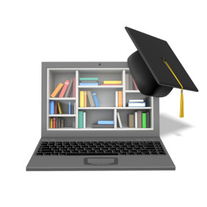 Online Graduation PowerPoint clipart graphic preview.