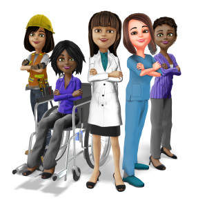 Diverse Women Workers Power Pose PowerPoint clipart graphic preview.