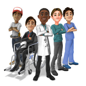 Diverse  Male Workers Power Pose PowerPoint clipart graphic preview.