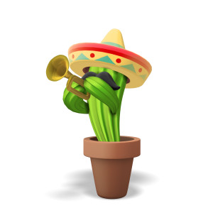 Cinco De Mayo Cactus Playing The Trumpet PowerPoint clipart graphic preview.