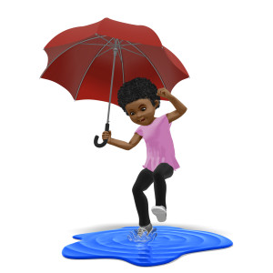 Chloe With Umbrella Puddle Splash PowerPoint clipart graphic preview.