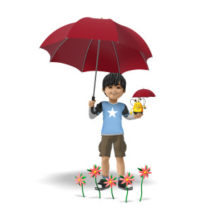 James and Bee Holding Umbrellas PowerPoint clipart graphic preview.
