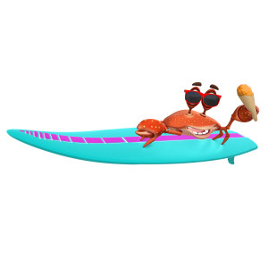 Surfing Summer Crab PowerPoint clipart graphic preview.