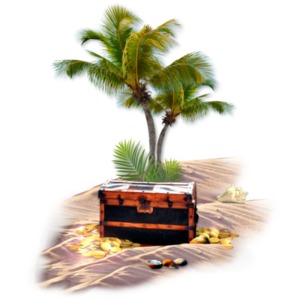 Tropical Treasure Chest PowerPoint clipart graphic preview.