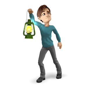 Brad Search With Old Lantern PowerPoint clipart graphic preview.