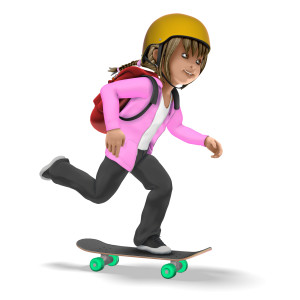 Sally Skateboarding To School PowerPoint clipart graphic preview.